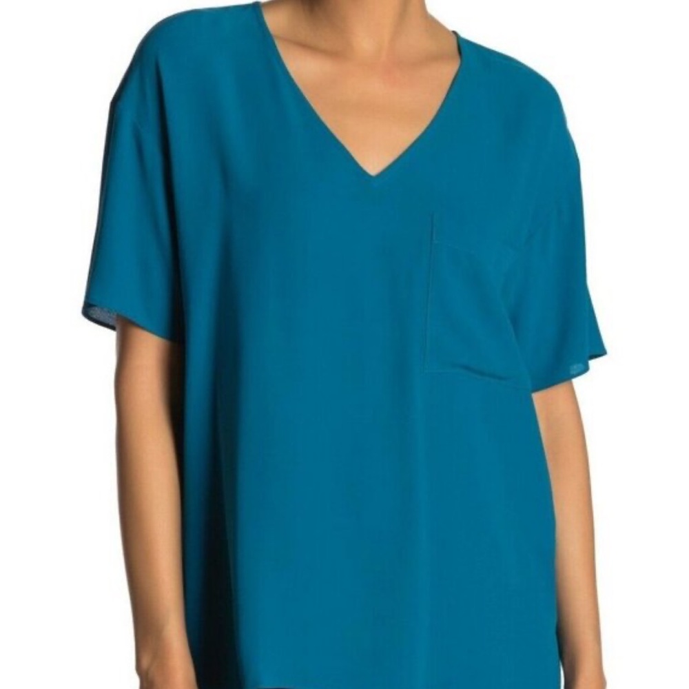 Eileen Fisher Silk Teal V-Neck Blouse